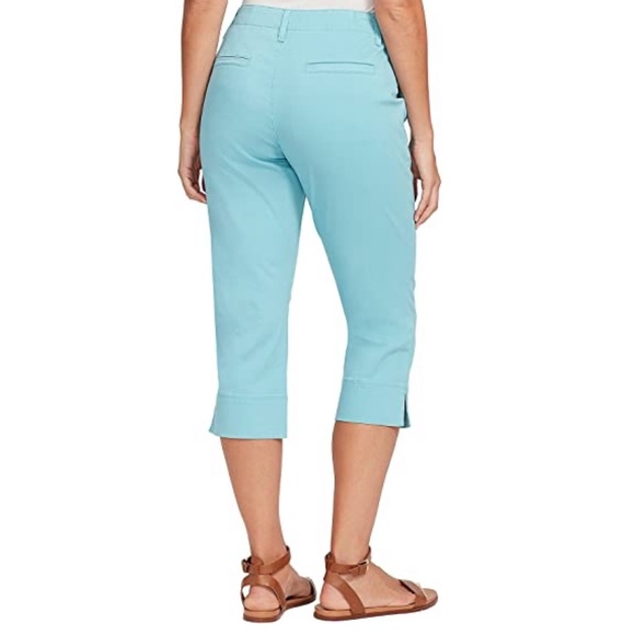 🆕 GLORIA VANDERBILT Aqua Teal Light Blue Cotten Blend Stretch Crop Capri 6 - Picture 10 of 10